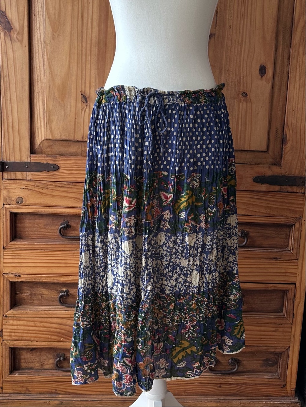 Vintage Y2K Coupรฉ Classique 100% Cotton Boho Peasant Skirt Floral Polka Dot - L